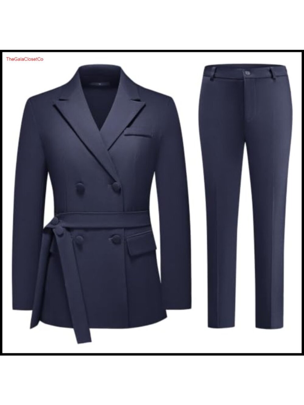 Women's Business Suit 2 Piece Double Breasted Blazer Straight Leg Pants Set
